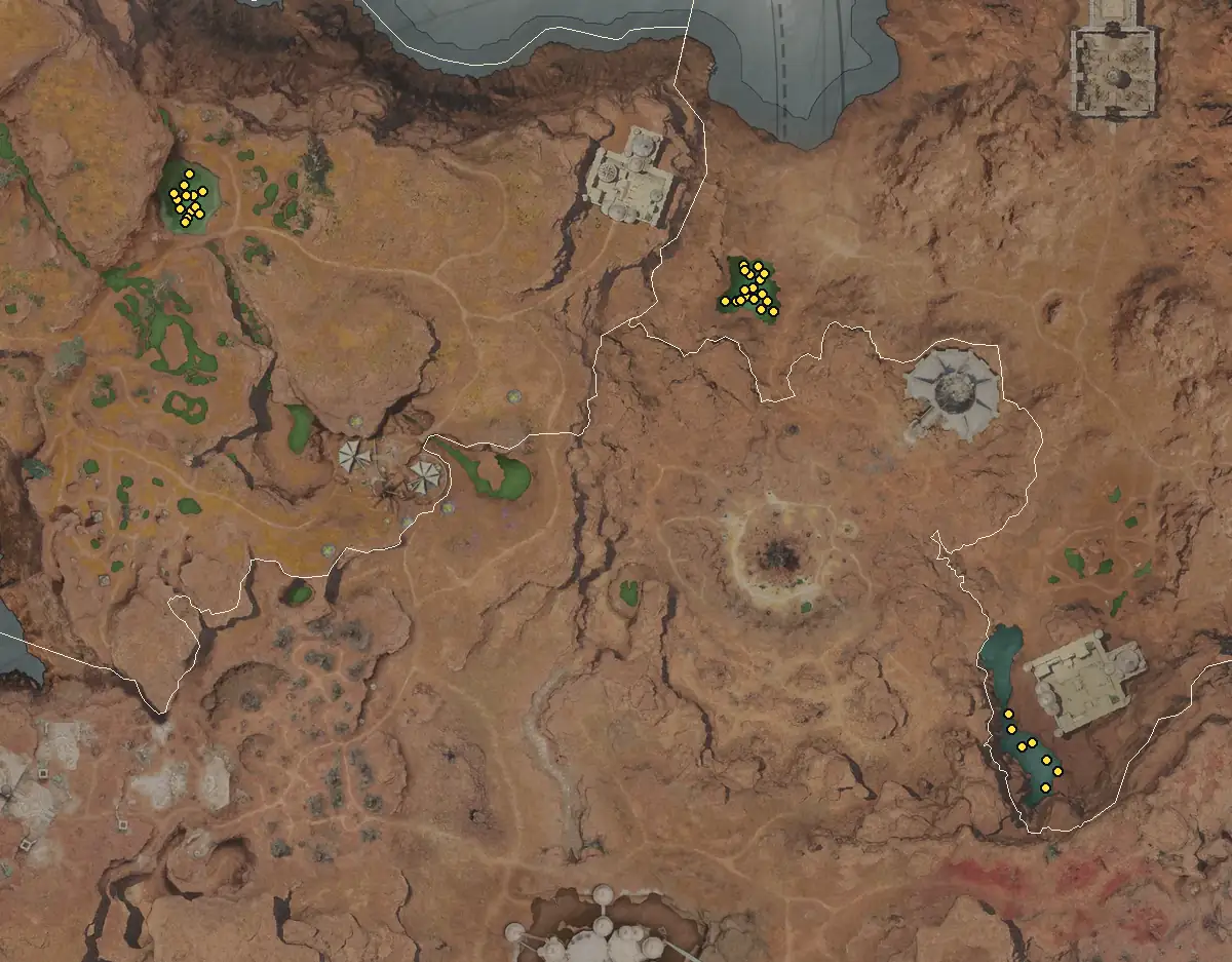 Map of Eltnen with every Cypri node marked: Lankusis Highland, Ruberein Highland.