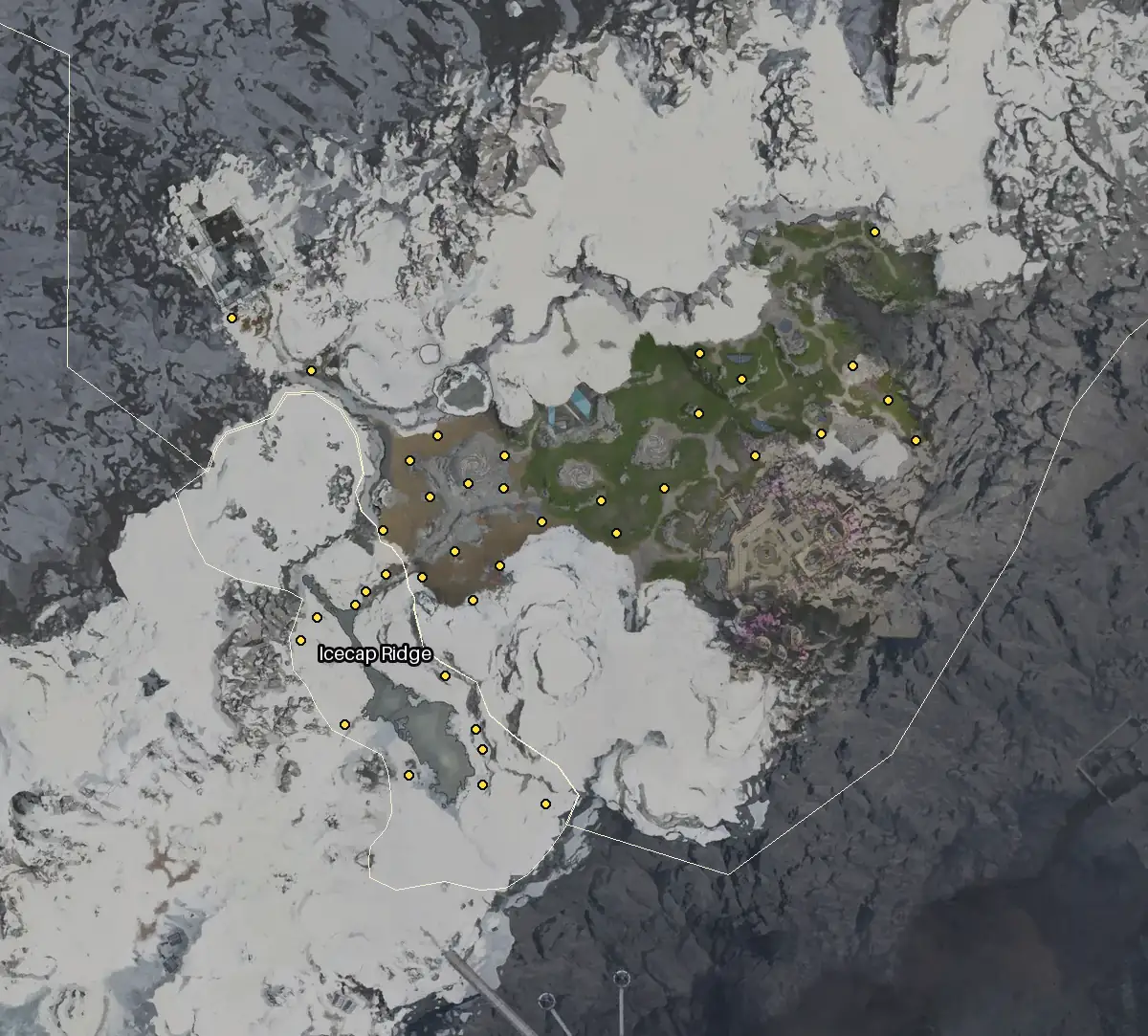 Map of Morheim with every Ohkra node marked: Patamor Plains, Icecap Ridge.
