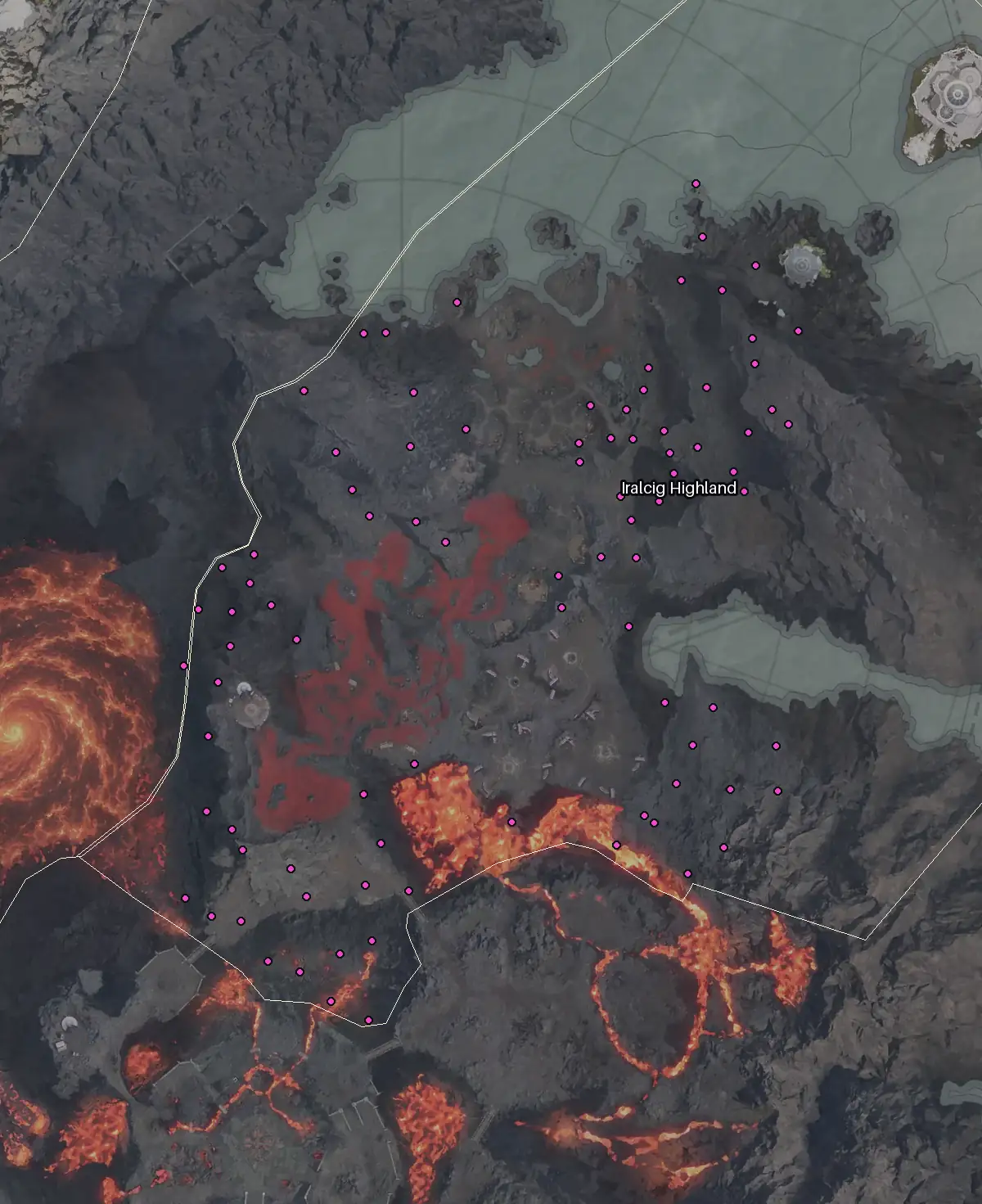 Map of Morheim with every Ruby node marked: Iralcig Highland, Halabana Canyon.