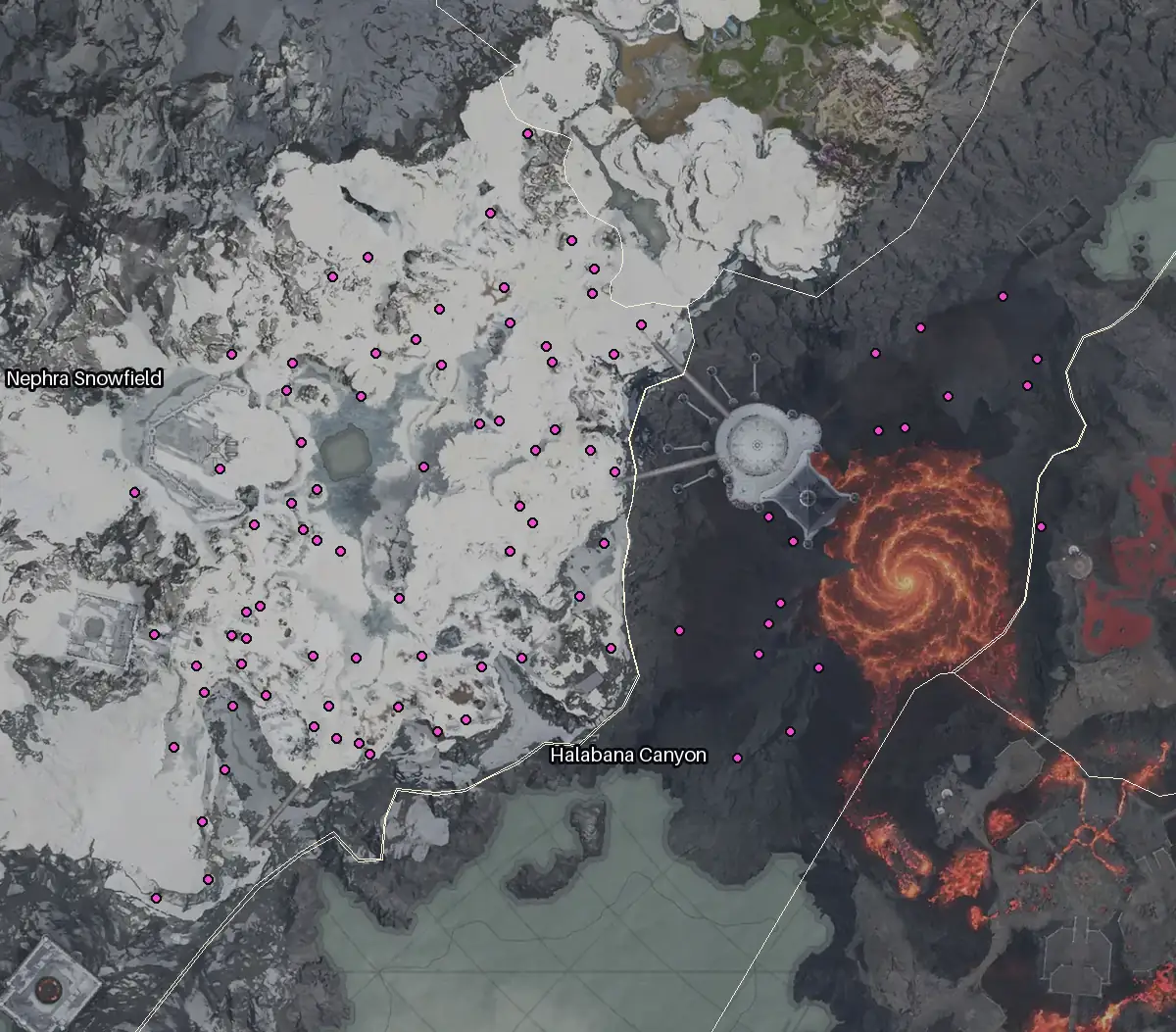 Map of Morheim with every Sapphire node marked: Nephra Snowfield, Halabana Canyon, Iralcig Highland.